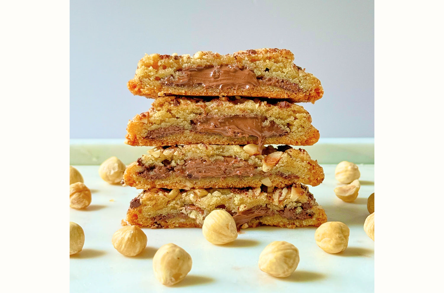 Cookies stuffed with nutella stacked together