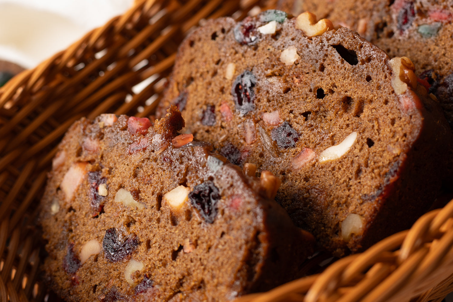Luxe Fruitcake matured in rum, with caramelized pineapples, cranberries, cherries, raisins, walnuts and pecans.