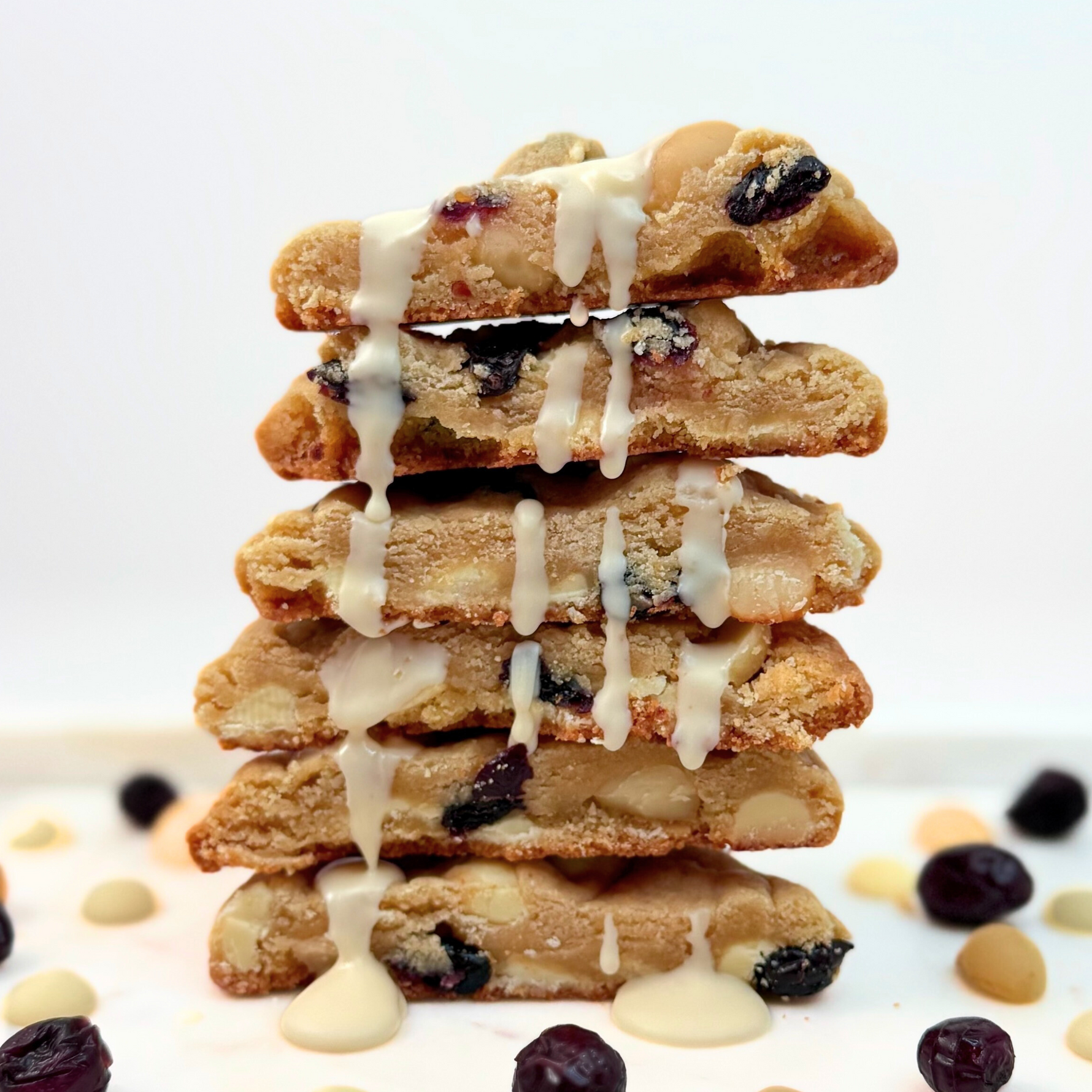 Gourmet cranberry macadamia cookies with creamy white chocolate, featuring a perfect balance of tart dried cranberries, crunchy macadamia nuts, and smooth white chocolate in every bite.