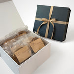 Hazelnut latte cookie in a white and black box with ribbon perfect to give as a gift especially to coffee lovers