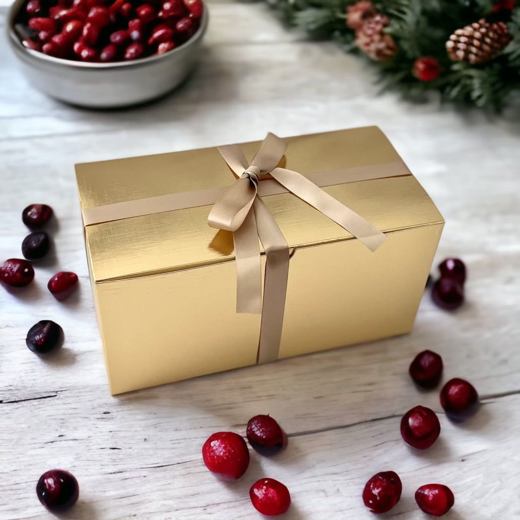 Gold gift box with ribbon perfect for gifts, birthday, anniversary, graduation, Mothers day, Fathers day, Christmas and sympathy gift