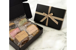 6 pieces assorted cookies in a black box with ribbon