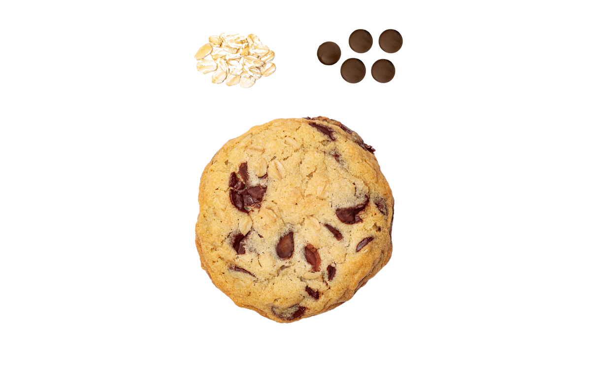 Wholesome oat cookies loaded with premium Belgian dark chocolate, combining hearty oats with rich, smooth chocolate for a perfect balance of chewy and indulgent flavors