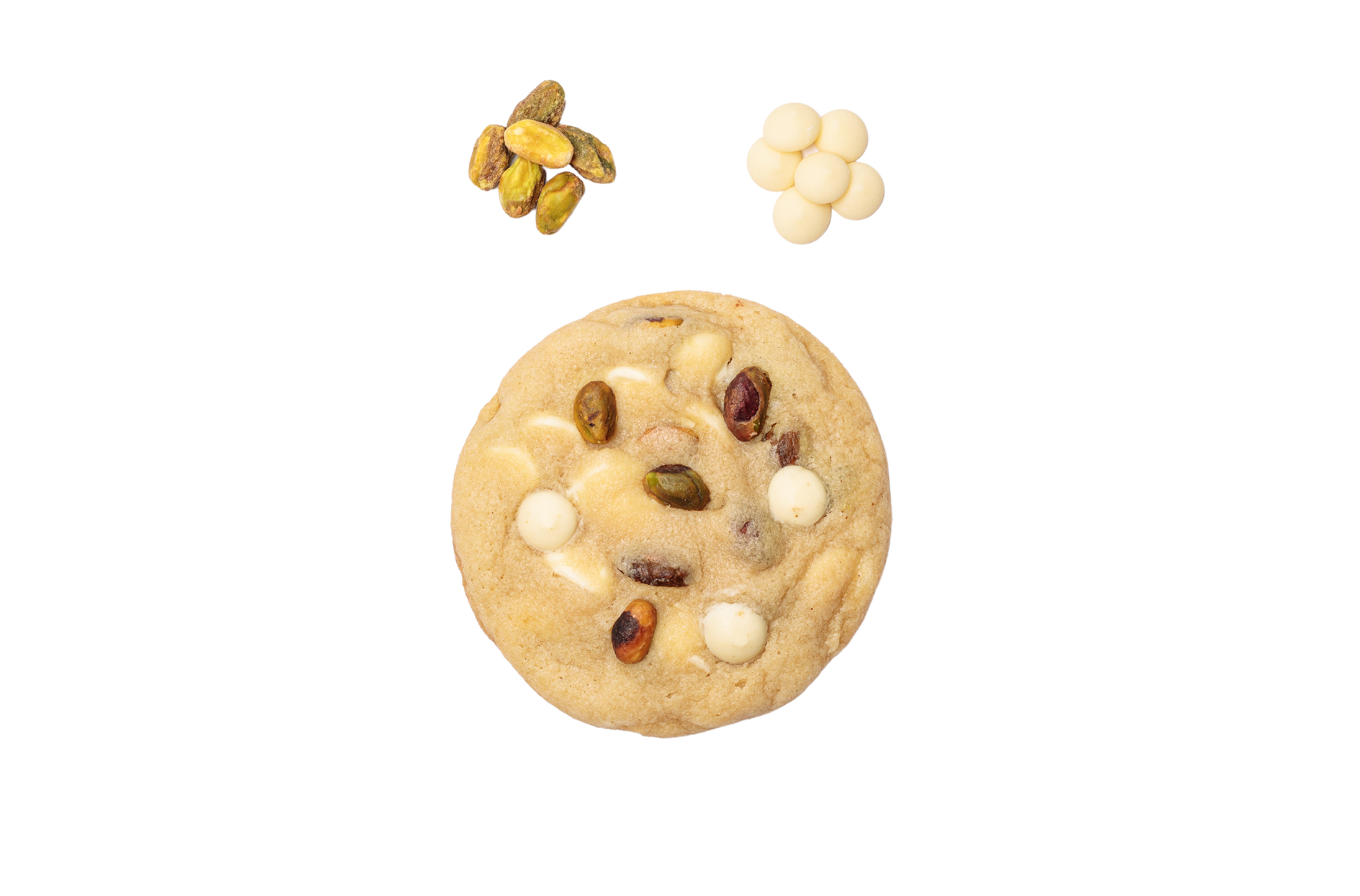 Luxurious pistachio cookies infused with creamy Belgian white chocolate, offering a perfect blend of nutty crunch and smooth, velvety sweetness in every bite